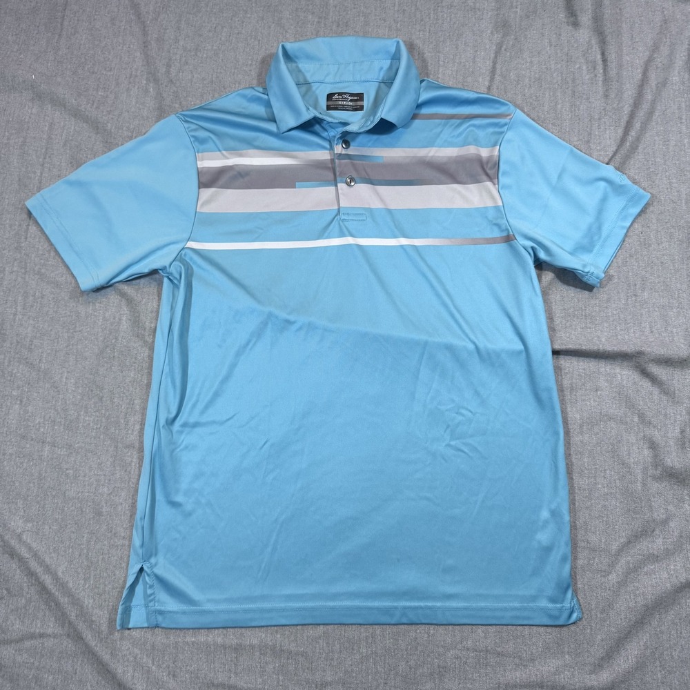 Ben Hogan Polo Shirt Mens Small Blue Gray Striped Performance‎ Golf Lightweight